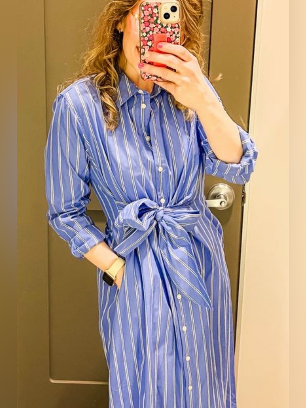 NWOT Universal Thread Blue and White Striped Wrap Waist Shirt Dress XXL - Picture 3 of 12